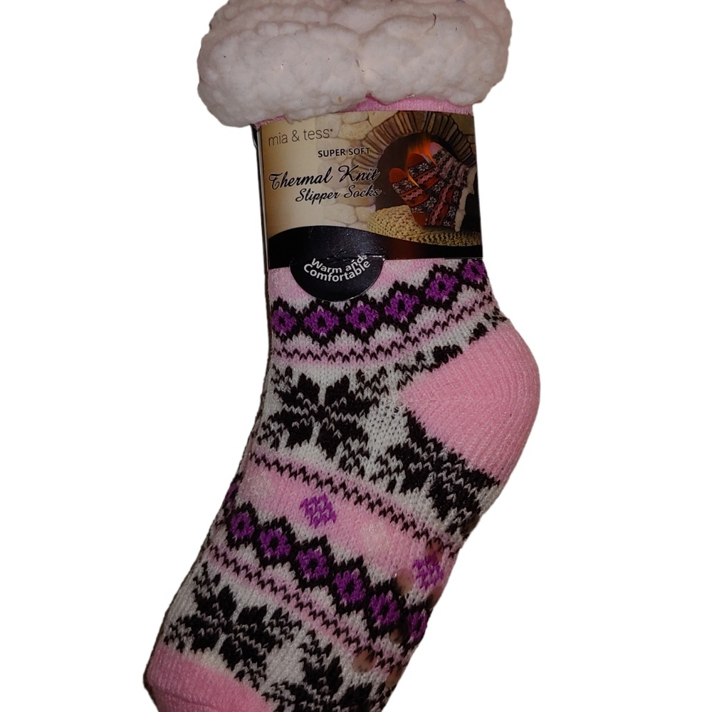 Pink soft Sherpa fuzzy slipper thermal socks